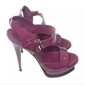 Yves Saint Laurent Fushia Vitello Platform Sandals Size 37.5 EU /7.5 US